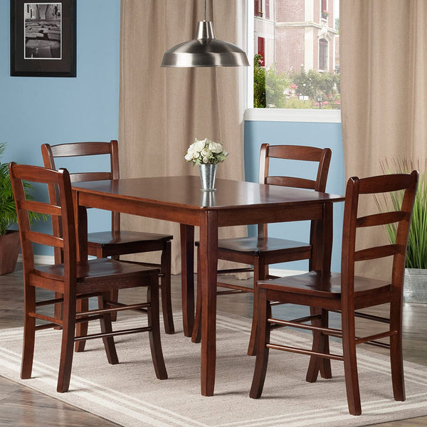 Winsome Inglewood 5-PC Set Table w/ 4 Ladderback Chairs Dining, Walnut