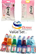 Load image into Gallery viewer, Dcross International Bundle Variety Value Set Shirakiku Carbonated Ramune Drink Mix Variety 7 Flavours 7 Bottles Japanese Soft Drink and Sekka Sushi Rice, 6.82kg One Pack.   Ship within 24 hours After Order Placement.
