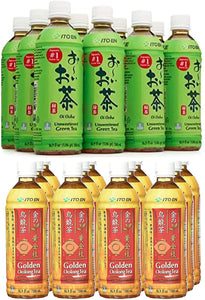 Dcross International Value Set Bundle Set of Ito En Oi Ocha, Unsweetened Green Tea 500ml (Pack of 12) and Ito En Golden Oolong Tea, Unsweetened, 16.9 Fluid Ounce (Pack of 12)