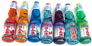 Dcross International Value Set Shirakiku Carbonated Ramune Drink Mix Variety 7 Flavours 7 Bottles Japanese Soft Drink.